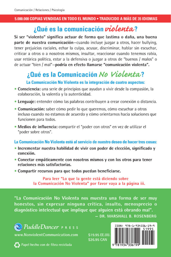 Counicación no Violenta، پشت جلد
