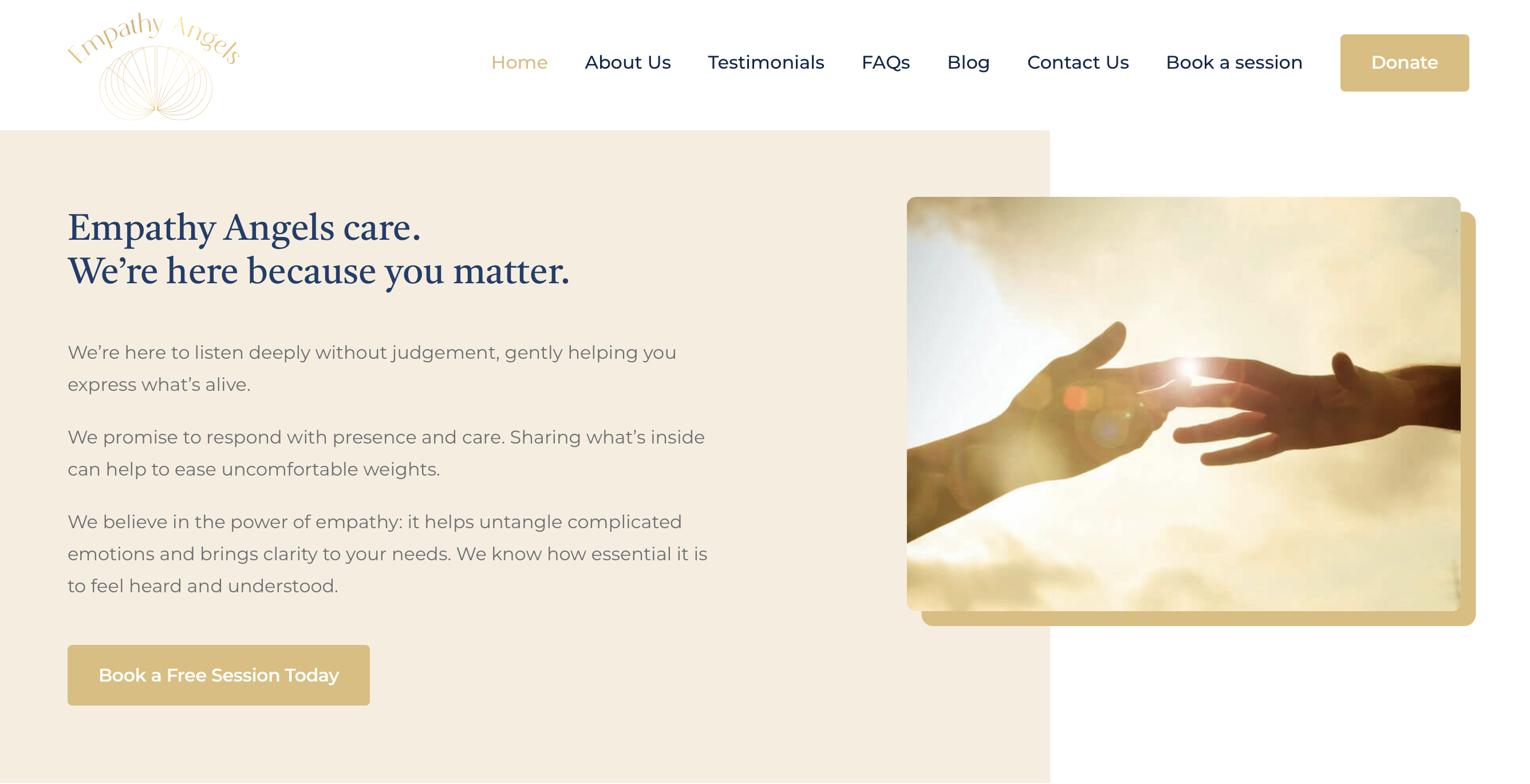 Screenshot of the Empathy Angels website homepage