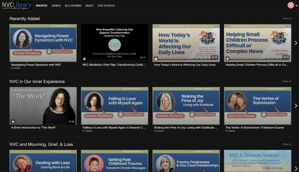 Screenshot of the NVC Library website showing recently added courses and collections